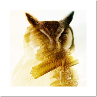 Owl Double Exposure photo manipulation city fantasy art Posters and Art